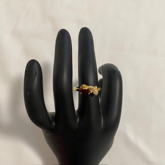 Gold over Silver (Vermeil) Natural Garnet and CZ Ring NEW - Picture 1 of 4